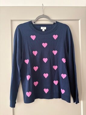 J. Crew Factory Navy Sweater with Pink Hearts